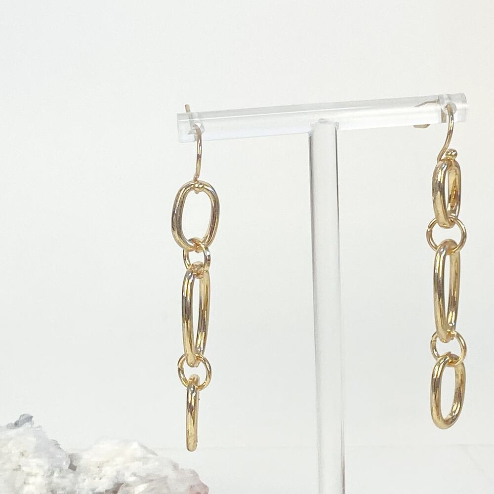 Gold Earrings Dangly Chain Link Earrings Gold Tone - Picture 4 of 9